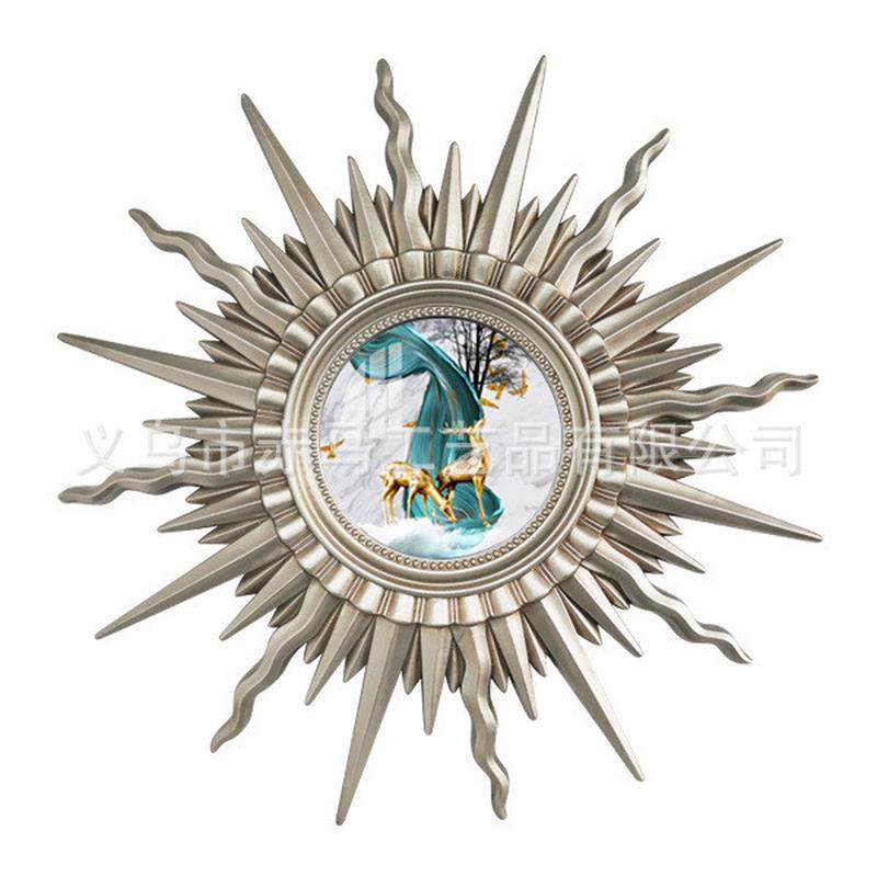 2024欧式挂复古太阳形浴室镜镜玄关装饰镜别墅圆形玄关镜浴室镜子