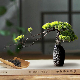 创意迎客松摆件仿真小盆栽套装客厅室内桌面假绿植盆景摆设装饰品