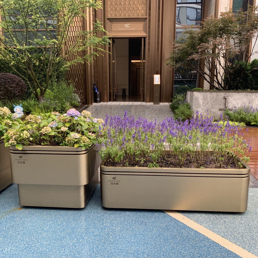 户外花槽不锈钢花箱可移动花盆室外花架景观花筒钵圆形花广场花池