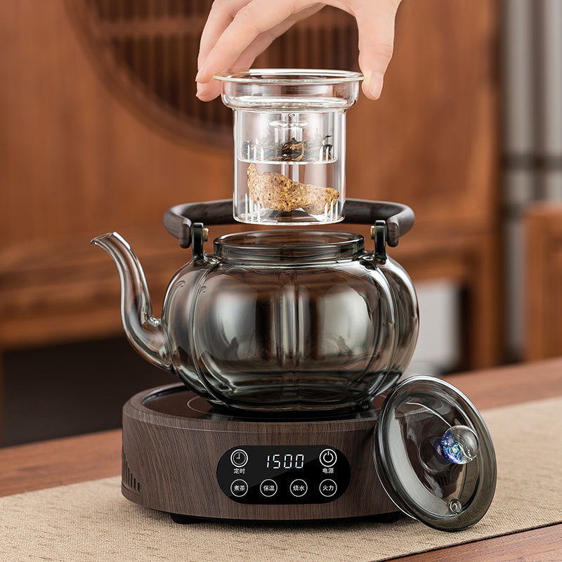 2024新款耐热玻璃煮茶壶电陶炉蒸煮一体茶煮茶器套装家用烧水茶具