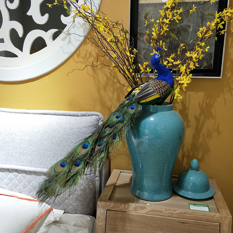 厂家直销仿真拖尾孔雀装饰摆件真家居手工艺羽毛橱窗布景模型道具