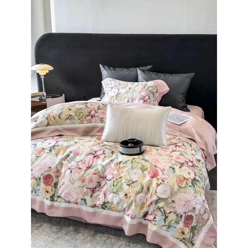 100s天丝棉四件套床上用品花卉美式春夏数码印花被套床单高档双人