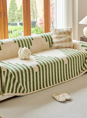 红色毛绒圣诞沙发盖布高级感全包沙发盖布一片式新款秋冬沙发套罩