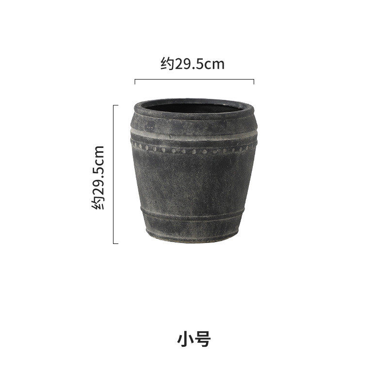 复古罐旧黑色仿古做镁泥花盆大号口径落地绿植橡皮树尤加利侘寂风