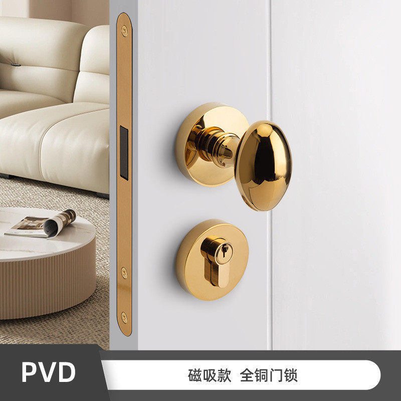 工厂货源铜锁室内静音分体锁家用振古铜球形美式复古双开门门锁