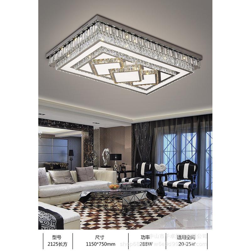 新款豪华不锈钢led轻奢客厅大气长方形吸顶灯卧室圆形水晶灯批发