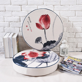 定制棉麻定做中式荷花打坐禅修蒲团坐垫批发布艺圆形加厚坐垫