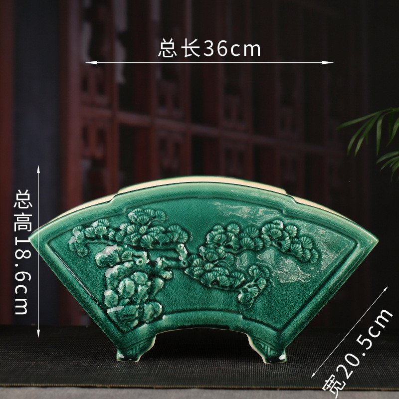 张治诚精品紫砂浮雕彩绘花盆桌面扇形彩绘批发文竹多肉盆景ydfd01