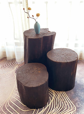 实木墩树桩摆件复古底座圆凳换鞋凳边几床头柜橱窗装饰侘寂风名宿