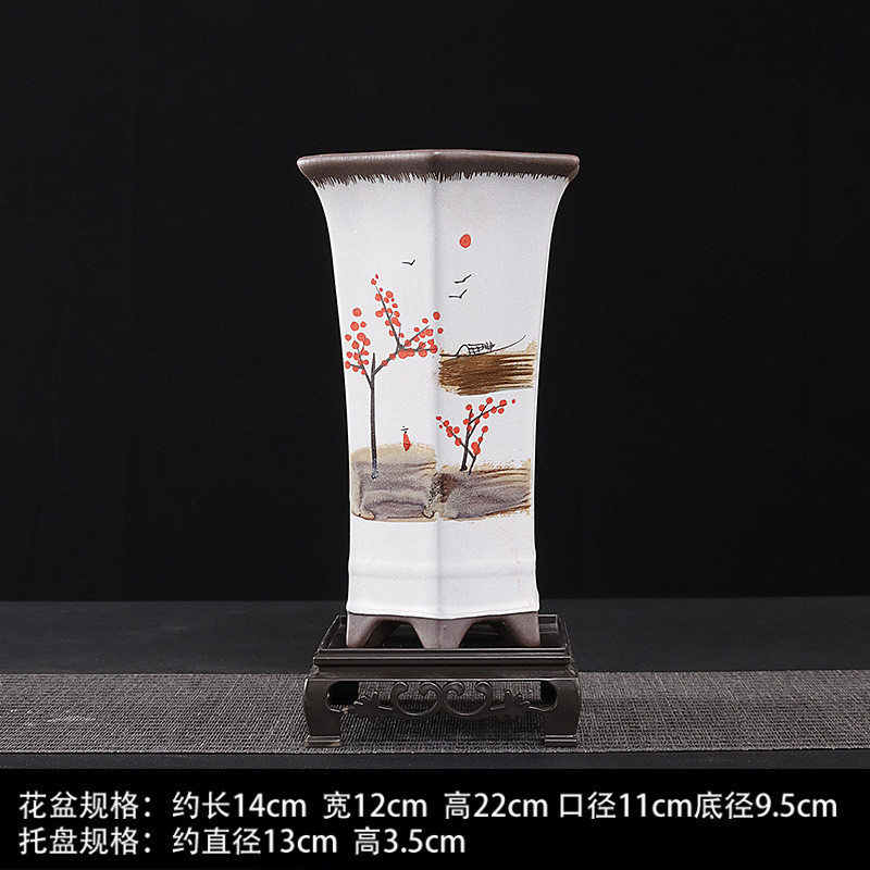 精品兰花盆兰盆陶瓷釉盆春兰建兰墨兰蕙兰高端新中式六角紫砂花盆