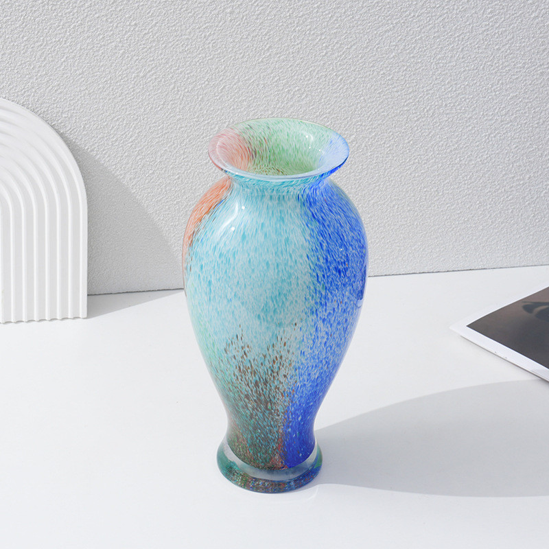 地中海风格欧式花器餐桌高级感艺术摆件油墨色彩花瓶水培玻璃花瓶