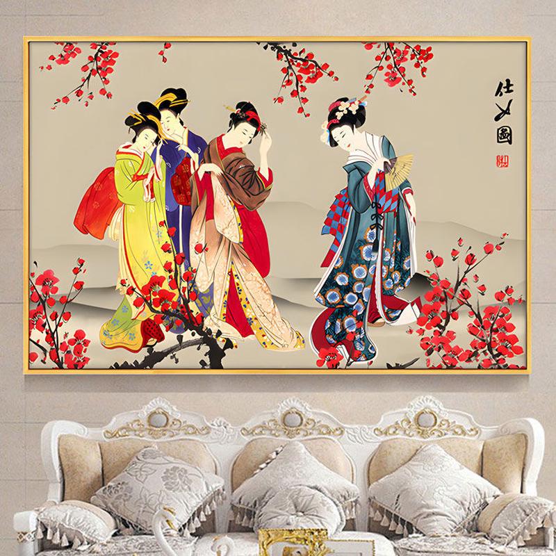 仕女图十字绣2023新款线绣客厅四大美女名画自己绣手工小件古娟布