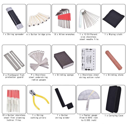 吉他工具包锉刀T型尺弦距尺剪弦器品丝打磨维修工具套装45合1