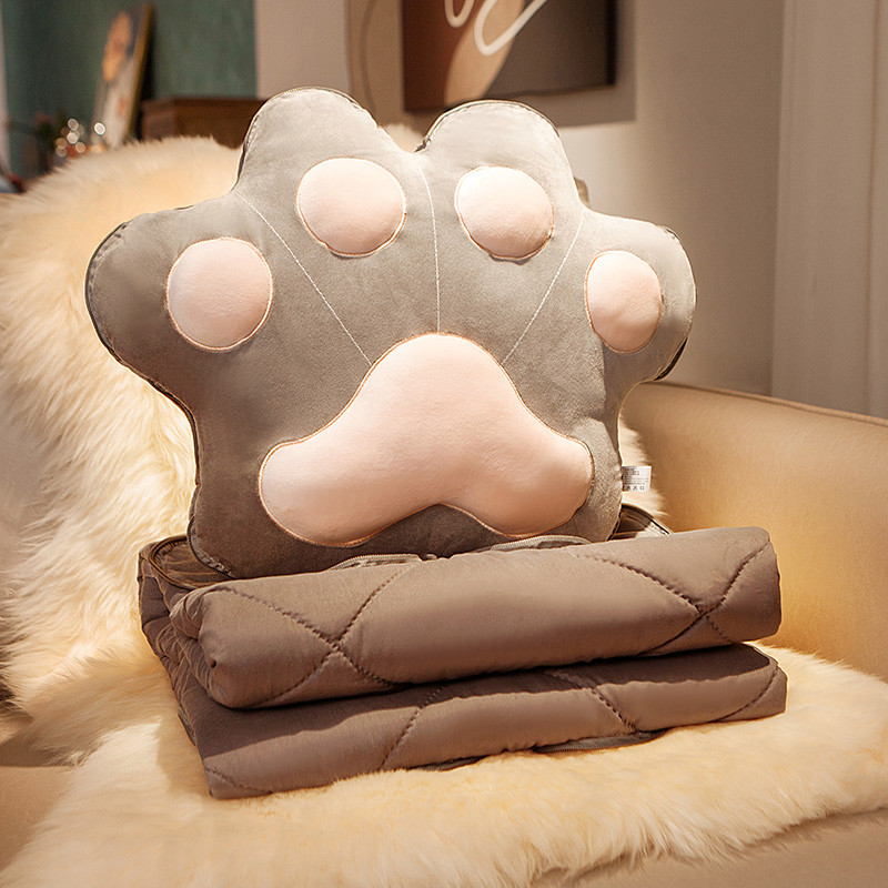 iyr7猫爪折叠办公室午睡毯子二合一抱枕被子两用汽车枕头加厚车载