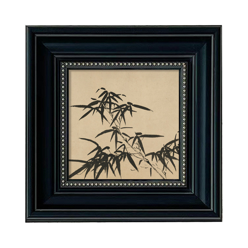 新中式客厅装饰画法式竹中墨混搭古风壁画玄关书房黑色方形小框画图片