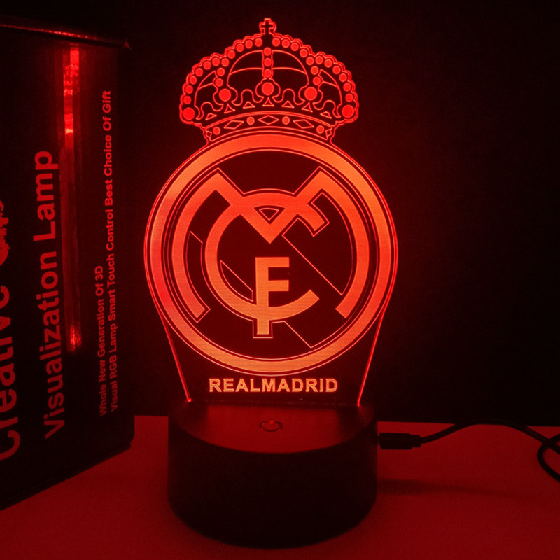 欧洲热门球队标志3D小夜灯曼联皇马切尔西球迷礼物床头装饰灯奖杯