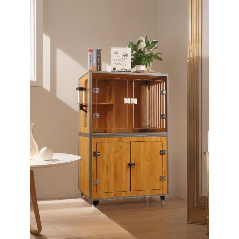 热销猫别墅透明猫笼子家用室内猫窝猫屋超大自由空间实木猫舍猫柜