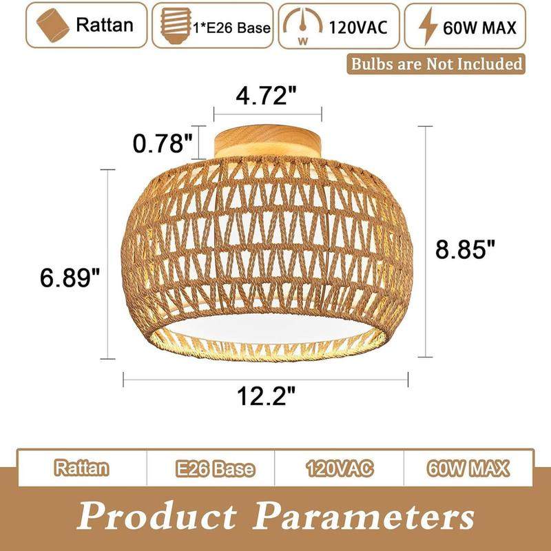 吸顶手工编织天花板灯具藤制波西米亚嵌入式天花板灯卧室走廊入口,家装灯饰光源,客厅吸顶灯,淘宝优惠券,粉丝福利购,淘宝优惠卷
