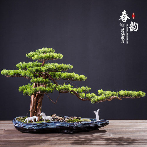 新中式陶瓷山水禅意摆件创意客厅枯假山微景观家居酒店玄关柜盆栽
