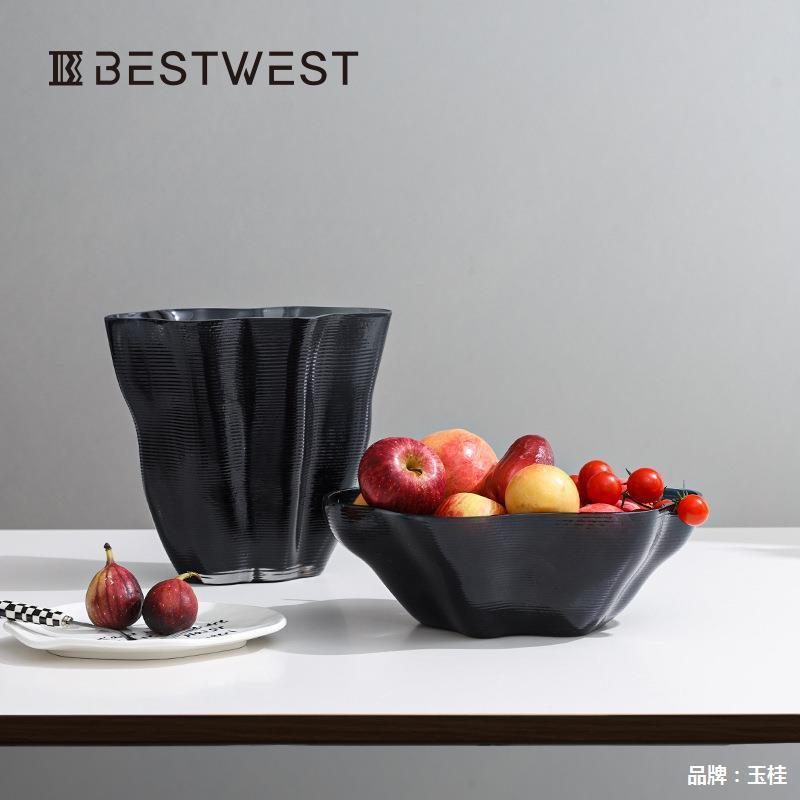 果盘高档轻奢横条纹水培玻璃大花瓶bestwest展厅设计师软装花器