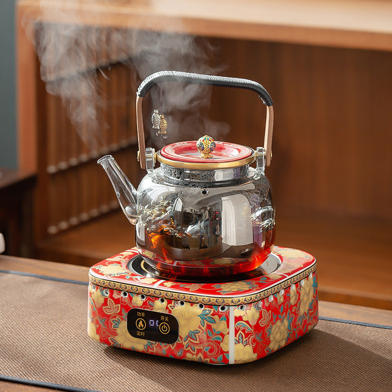国潮电陶炉珐琅彩煮茶器玻璃沏茶围炉煮茶壶烧水喝茶壶煮茶器套装