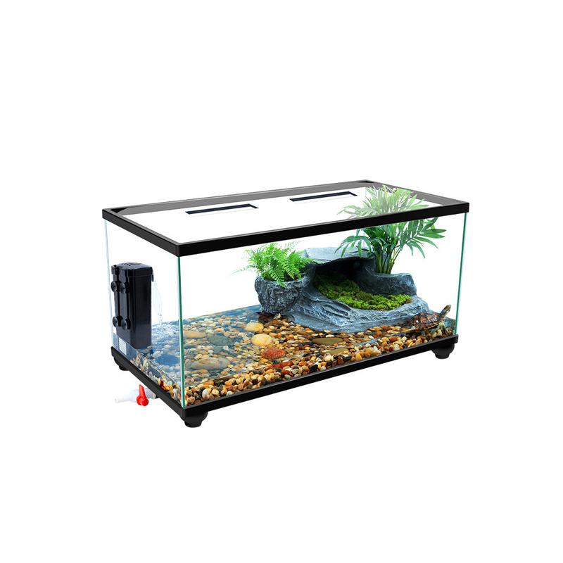 热销带盖乌龟缸大型水带排底部晒台养乌龟专用生态玻璃缸家用饲养