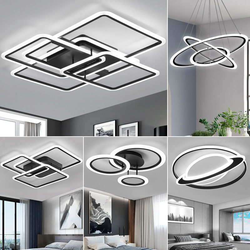 热销客厅灯2020年新款灯具现代简约黑灯饰大厅卧室led吸顶灯套餐