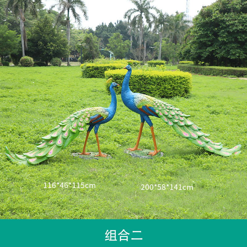 花园景区孔雀开屏玻璃钢雕塑公园林景观小品仿真鸟类模型动物摆件