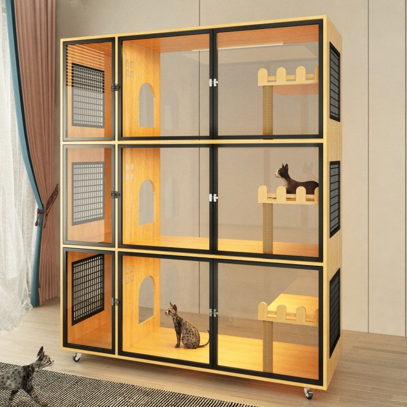 实木猫笼子别墅柜子猫窝子舍猫房玻璃展示柜猫育雏保暖保温柜箱笼