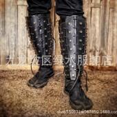 暗黑新款 套舞台剧表演COS摄影道具543 皮革铆钉护腿系带可调节鞋
