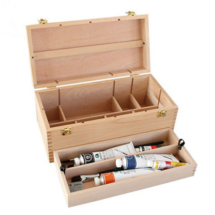 木制画架三层铅笔收纳盒画笔蜡笔收纳箱素描铅笔实木多层颜料盒