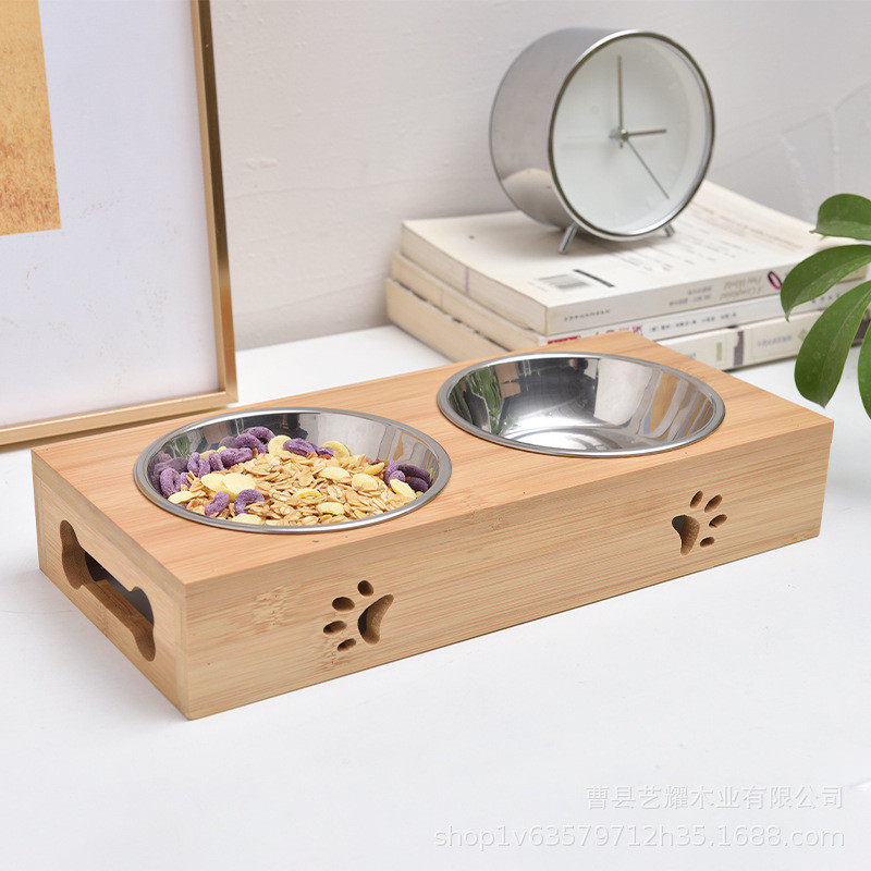 宠物用品陶瓷食具竹板架双碗不锈钢猫碗猫咪狗碗宠物碗竹木餐桌,宠物/宠物食品及用品,其它宠物,淘宝优惠券,粉丝福利购,淘宝优惠卷