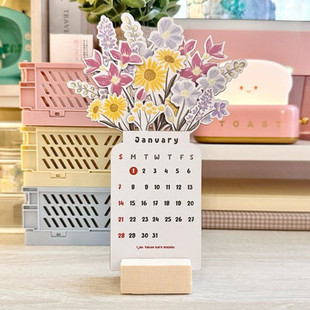 Flowers Desk 2024 Calendar 木質(zhì)工藝品家居擺件 Bloomy 新款