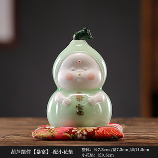 饰摆件送礼品 可爱葫芦暴富线香插陶瓷茶宠茶玩创意客厅桌面柜子装