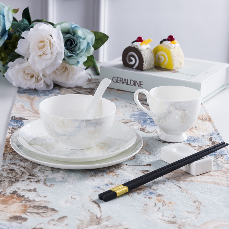 七件套单人位餐具景德镇陶瓷家用碗碟套装陶瓷碗盘酒店摆台礼品瓷