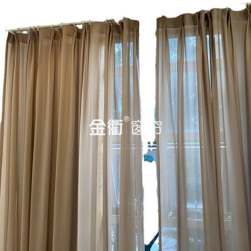 美式窗帘帘咖色纱灰客厅书房卧室香薰色加密柔软垂坠棕色落地窗纱
