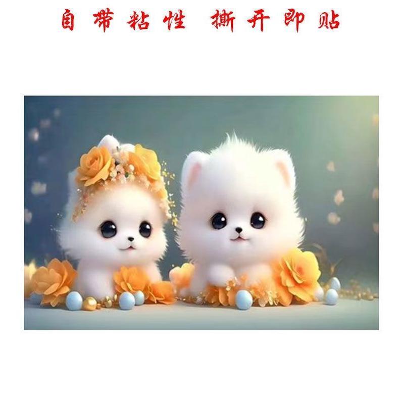 自愈系可爱小猫自粘贴纸贴画客厅卧室床头呆萌个性动物装饰墙海报图片