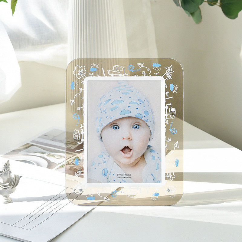 卡通可爱7寸水晶相框摆台宝宝照片透明儿童像框架树脂玻璃磁吸