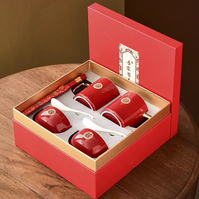 热销婚庆用品大全结婚碗筷套装敬茶改口婚礼杯子敬酒陶瓷喜碗喜杯