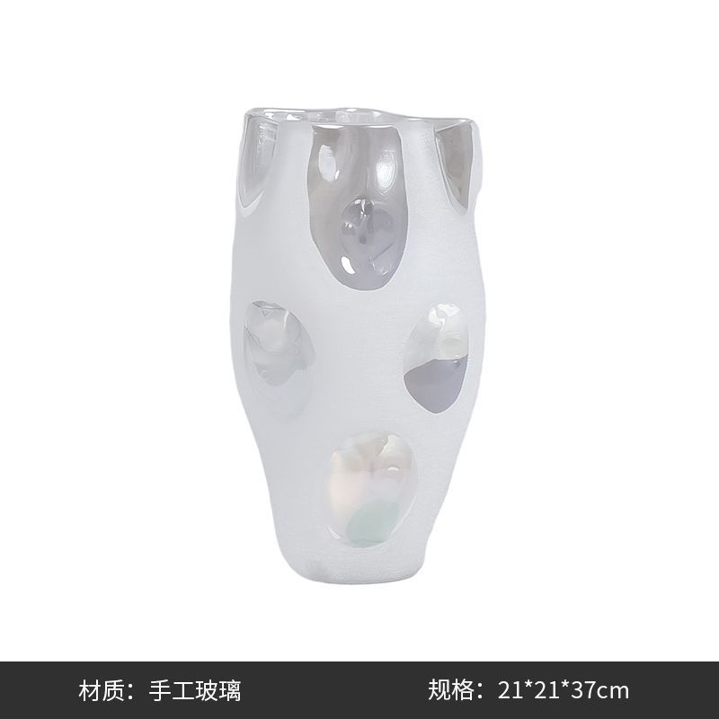 北欧极简创意凹面磨砂玻璃花瓶样板间别墅高级感餐桌客厅装饰摆件
