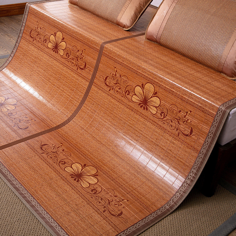 t^竹席凉席1.8m床双人夏季竹凉席碳化折叠两用1.5米双面冰丝草席