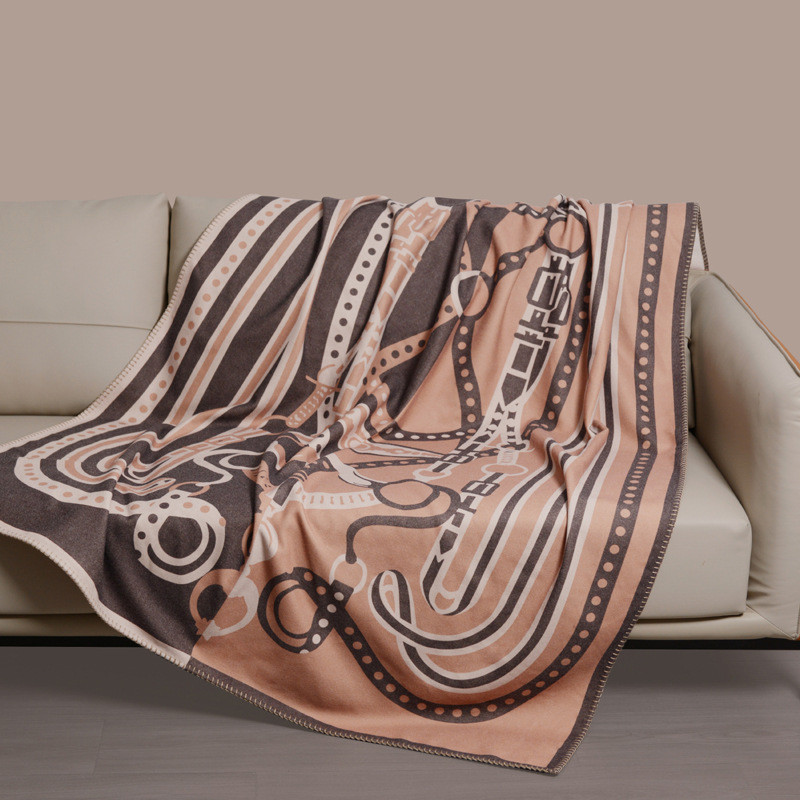 轻奢h时尚羊毛呢大披肩毯 法式毯盖毯床尾沙发印花毯子酒店盖毯