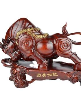 金牛摆件运势如虹生肖牛摆设树脂工艺品家居中式创意摆木雕客厅饰