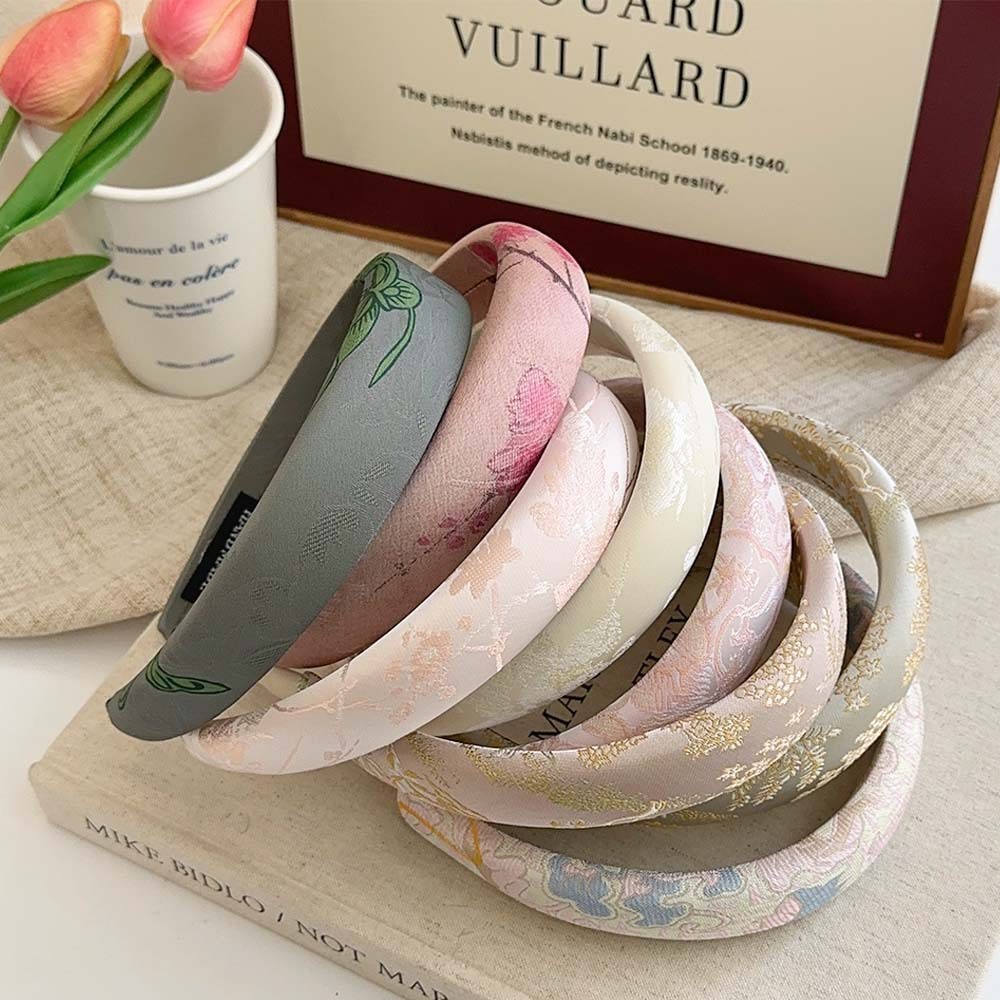 轻中式发饰水墨油画国风头箍刺绣绸缎提花复古宽边高颅顶发箍新款