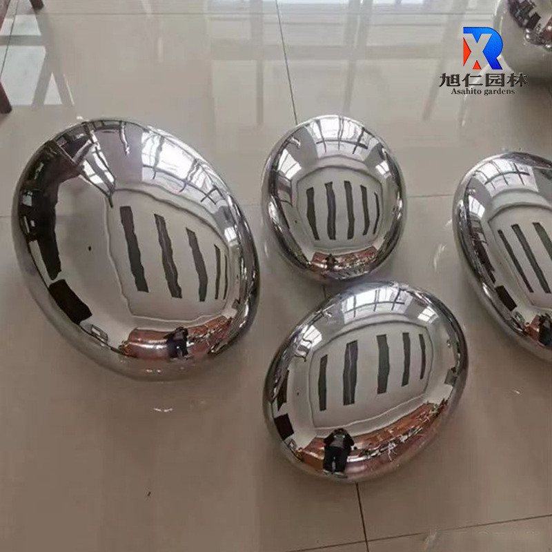 定制金属镜面不锈钢水滴鹅卵草坪雕塑圆形高坐椅户外水池石头摆件