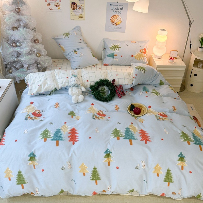 2023新款全棉圣诞系列卡通女孩四件套1.2m床单款三件套圣诞风