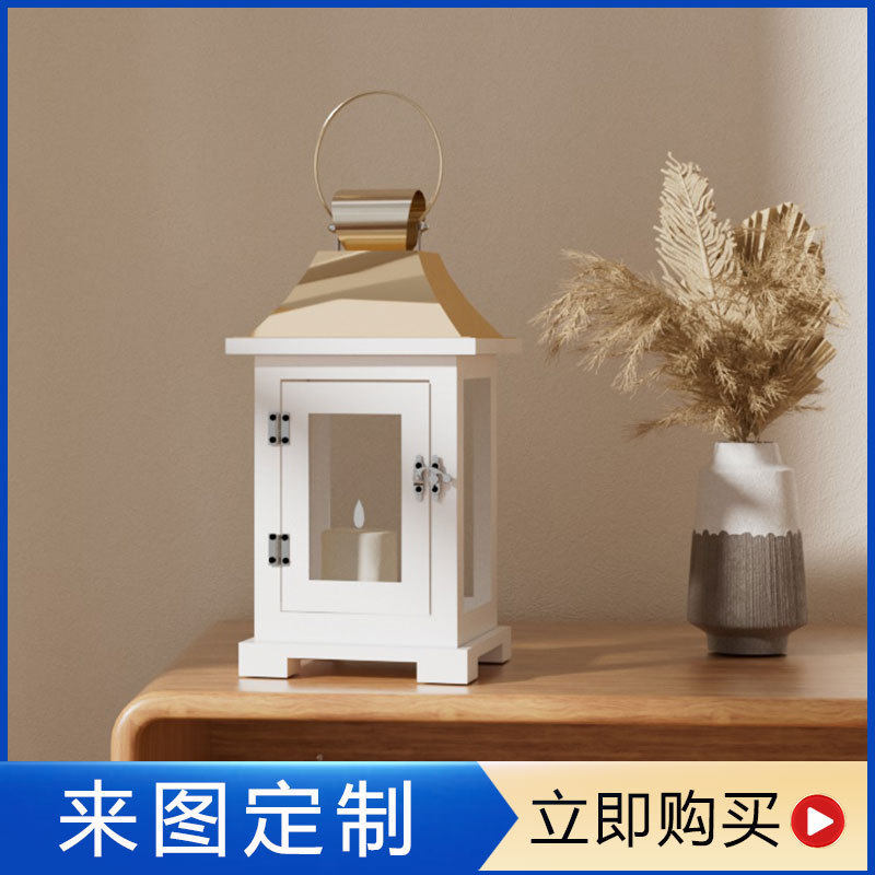 北欧简约款白色木质玻璃庭院花园民宿浪漫风灯蜡烛台装饰摆件