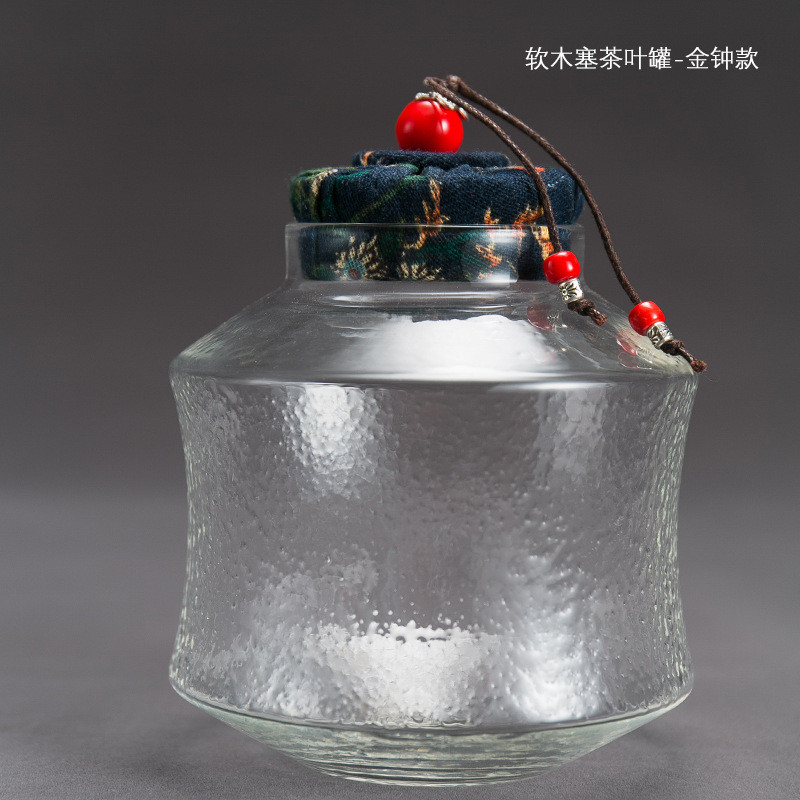 容山堂玻璃茶叶罐日式密封罐储物瓶迷你软布盖塞透明小号茶具配件