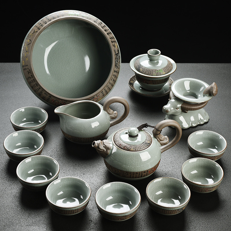 s588陶瓷泡茶杯功夫茶具套装家用简约哥窑茶壶盖碗杯子茶艺客