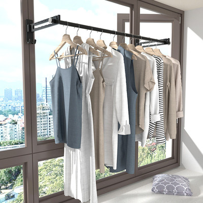 0fe9阳台晾衣架不锈钢墙上衣柜挂衣服折叠杆免打孔窗框侧面活